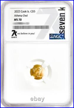 2022 Athena Owl 7k Metals 1/2g. 999 Pure Gold Coin NGC MS70 Cook Is Mintage 5000