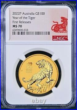 2022 Australia Bullion 1oz GOLD Lunar Year of the Tiger NGC MS70 $100 Coin FR
