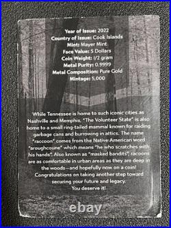 2022 Cook Is. State Animal Series 1/2 Gram. 9999 Gold $5Proof Coin PF70 UCAM