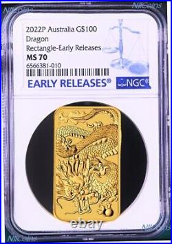 2022 Dragon 1oz. 9999 GOLD Rectangular $1 Dollar Bar COIN NGC MS 70 ER