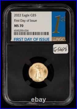 2022 G$5 1/10 oz Gold American Eagle FDOI NGC MS 70 SKU-G5668
