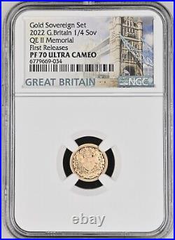 2022 Great Britain Gold Proof 1/4 Sovereign. First Release NGC PF 70. MEMORIAL