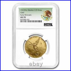 2022 Mexico 1/2 oz Gold Libertad MS-70 NGC (ER, Coat of Arms) SKU#256286