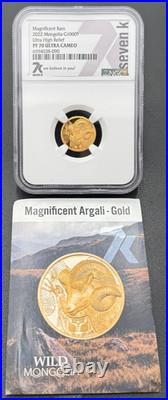 2022 Mongolia G1000T 1/10ozt. 9999 Gold Magnificent Ram High Relief NGC PF 70UC