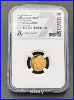 2022 Mongolia G1000T 1/10ozt. 9999 Gold Magnificent Ram High Relief NGC PF 70UC