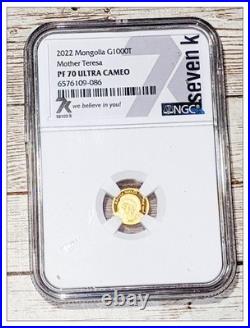 2022 Mongolia Mother Teresa PF70 U. C NGC, Gold coin, 0.5 gram
