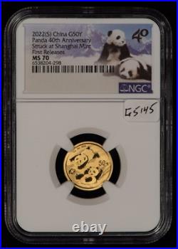 2022(S) 50 Yuan 3 gram Gold Panda Coin Shanghai 40th Anniv NGC MS 70 G5145