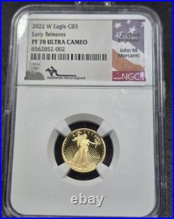 2022-W $5 American Gold Eagle 1 Of 2 Mercanti Signed 1/10 Oz PF 70 UCAM NGC ER