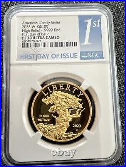 2023 $100 Gold Liberty American High Relief NGC PF70 First Day of Issue FDI