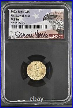 2023 $5 Gold Eagle Tenth Ounce NGC MS-70 First Day of Issue Jennie Norris Label