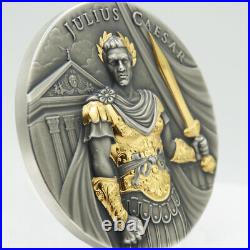 2023 $5 Niue Julius Caesar 2 oz High Relief Silver Antiqued and Gold Gilded N
