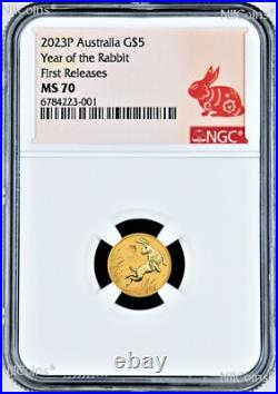 2023 Australia Bullion GOLD $5 Lunar Year of the Rabbit NGC MS70 1/20oz Coin FR