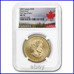 2023 Canada 1 oz Gold Maple Leaf MS-70 NGC First Day SKU#272189
