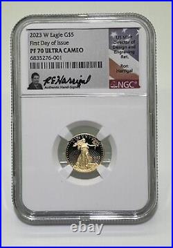 2023 W Gold Eagle Proof 1/10 oz $5 -NGC PF70 UCAM FDOI R Harrigal Top Pop Of 9