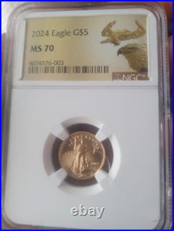 2024 1/10 Oz Gold Eagle $5 NGC MS70 Perfect Grade. 999 Fine Gold