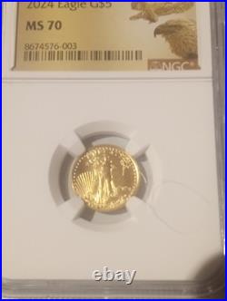 2024 1/10 Oz Gold Eagle $5 NGC MS70 Perfect Grade. 999 Fine Gold