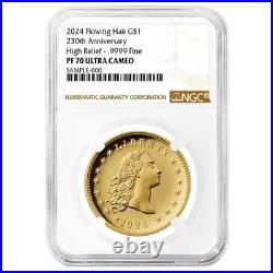 2024 $1 230th Anniversary Flowing Hair High Relief 1 oz Gold Coin NGC PF70UC