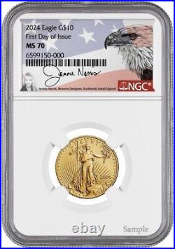 2024 4 COIN GOLD EAGLE SET NGC MS 70 FIRST DAY OF ISSUE SIGNED BY JENNIE NORRiS