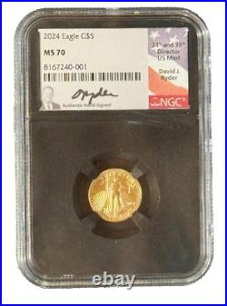 2024 $5 1/10-oz Gold American Eagle NGC MS70 Black Core Ryder Signature