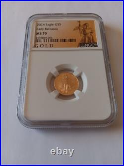 2024 $5 American Gold Eagle 1/10 oz. NGC MS70ER, ALS Label 0.9167 Gold