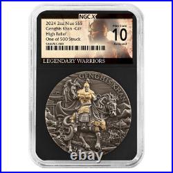 2024 $5 Niue Genghis Khan 2 oz High Relief Silver Antiqued and Gold Gilded NG