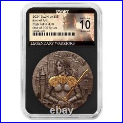 2024 $5 Niue Joan of Arc 2 oz High Relief Silver Antiqued and Gold Gilded NGC