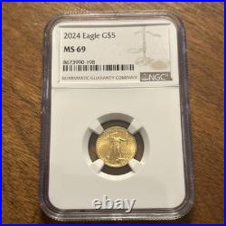 2024 American Eagle $5 Gold Coin! 1/10 Troy oz. Gold NGC Certified MS 69