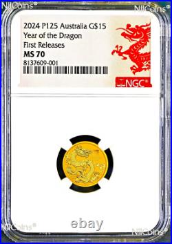 2024 Australia Bullion GOLD $15 Lunar Year of the Dragon NGC MS70 1/10oz Coin FR