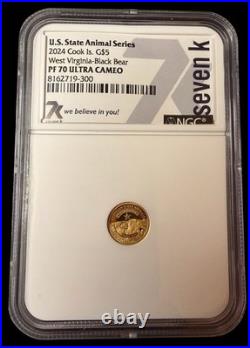 2024 Cook Islands $5 West Virginia Black Bear 1/2 Gram Gold Coin. 9999 Fine GOLD