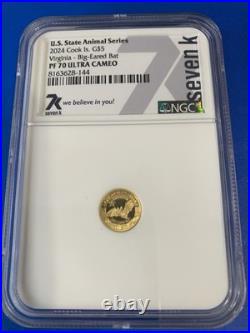2024 Cook Islands G$5 Virginia- Big Eared Bat PF 70 ULTRA CAMEO. 5 G