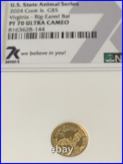 2024 Cook Islands G$5 Virginia- Big Eared Bat PF 70 ULTRA CAMEO. 5 G