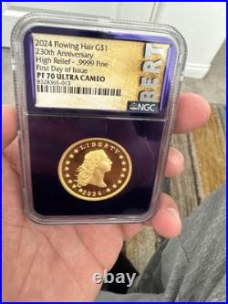 2024 Flowing Hair $1 1 Oz Gold High Relief Ngc Pf70 Ultra Cameo Early Release 2024 Flowing Hair $1 1 Oz Gold High Relief Ngc Pf70 Ultra Cameo Early Release