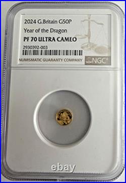 2024 G. Britain G50P 1/40oz Gold Year of the Dragon NGC PF70UCAM POP3