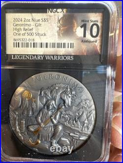 2024 Geronimo 2 oz High Relief Silver Antiqued & Gold Gilded NGCX MS10
