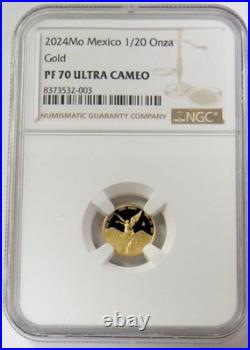 2024 Mo Gold Mexico 1/20 Onza Proof Libertad Ngc Pf 70 Ultra Cameo