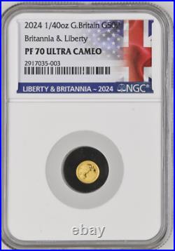 2024 UK Britannia & Liberty 1/40oz Gold Proof Coin Limited 1776 NGC PF70
