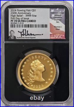2024 W Flowing Hair Proof Gold Coin 230th NGC PF70-UC Hi Relief FDOI Signed Uram