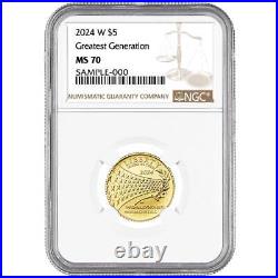 2024-W UNC $5 Greatest Generation Gold Commemorative NGC MS70 Brown Label