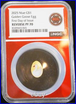 2025 $1 1 Gram. 999 Rare Reverse Proof Gold Niue Golden Goose Egg NGC PF 70 FDOI 2025 $1 1 Gram. 999 Rare Reverse Proof Gold Niue Golden Goose Egg NGC PF 70 FDOI