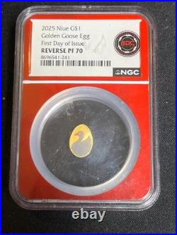2025 $1 1 Gram. 999 Rare Reverse Proof Niue Golden Goose Egg NGC PF 70 FDOI