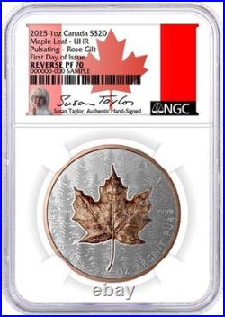 2025 $20 Canada 1oz Silver Maple Leaf Rose Gold Gilt UHR NGC PF70 UCAM FDOI