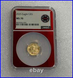 2025 $5 Gold Eagle 1/10 oz Fine Gold Coin NGC MS 70 RED CORE