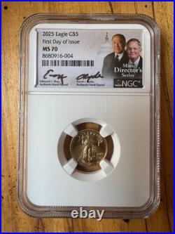 2025 $5 Gold Eagle 1/10oz Directors Series NGC MS70 Moy / Ryder Signed First Day