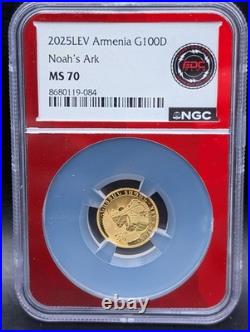 2025 ARMENIA 100 Dram 1 GRAM. 999 Gold Noah's Ark Coin VAULTBOX HIT NGC MS70