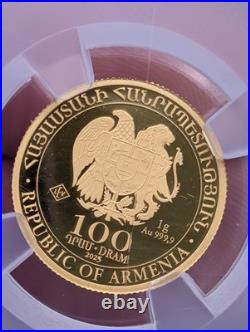 2025 ARMENIA 100 Dram 1 GRAM. 999 Gold Noah's Ark Coin VAULTBOX HIT NGC MS70