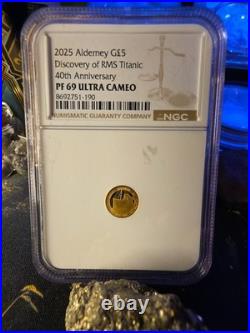 2025 Alderney 0.5g Pure Gold Titanic NGC PF 69 Ultra Cameo £5 Royal Mint Str