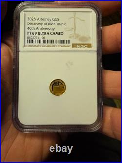 2025 Alderney 0.5g Pure Gold Titanic NGC PF 69 Ultra Cameo £5 Royal Mint Str