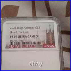 2025 Alderney £5 Una & the Lion Gold 0.5g. 999 NGC PF69 Ultra Cameo