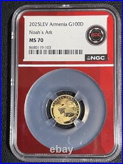 2025 Armenia 1g. 9999 Gold 100 Dram Noah's Ark coin graded MS 70 NGC