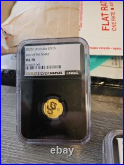 2025 Australia Bullion GOLD $15 Lunar Year of the Snake NGC MS70 1/10oz Coin 2025 Australia Bullion GOLD $15 Lunar Year of the Snake NGC MS70 1/10oz Coin